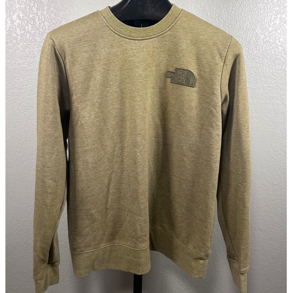 The North Face Mens Medium Heathered Olive Green Crewneck Sweatshirt Fleece Logo